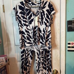 Rachel Zoe Black and White Abstract Shirt and Pants Set